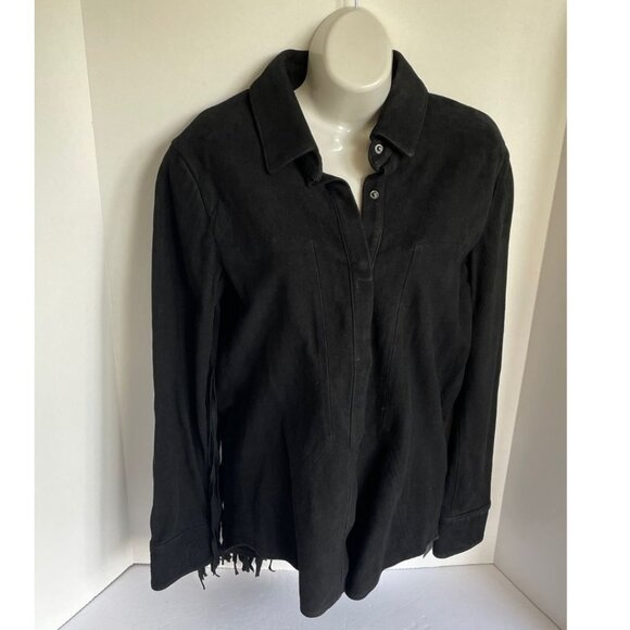 RTA Suede Shirt Jacket Womens Small Black Fringe Leather Snap Front Slim Fit - Picture 5 of 11